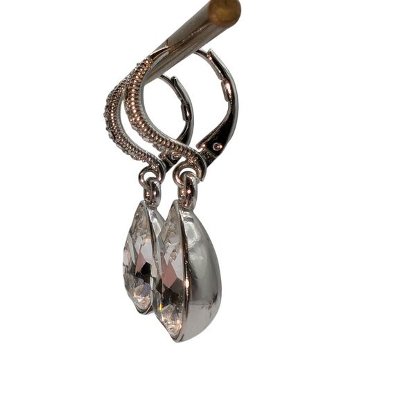 Vintage Signed Givenchy Silver Tone Teardrop CZ Dangle Lever Back Earrings - Picture 2 of 5